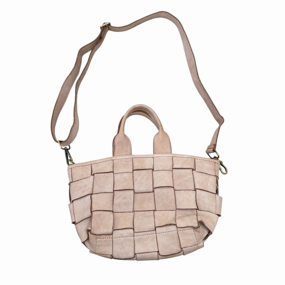 Sundance Basket Weave Beige Leather Crossbody Bag